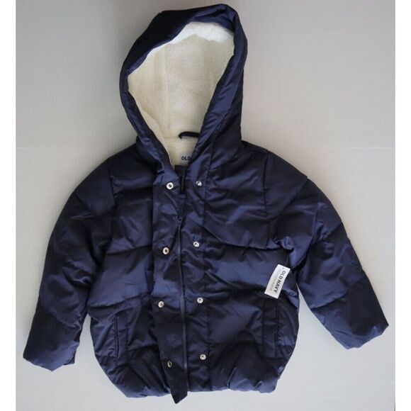 Old Navy 477556 Kid's Sz S (6-7) Blue Sherpa-Lined Hooded Puffer Jacket - Picture 8 of 10